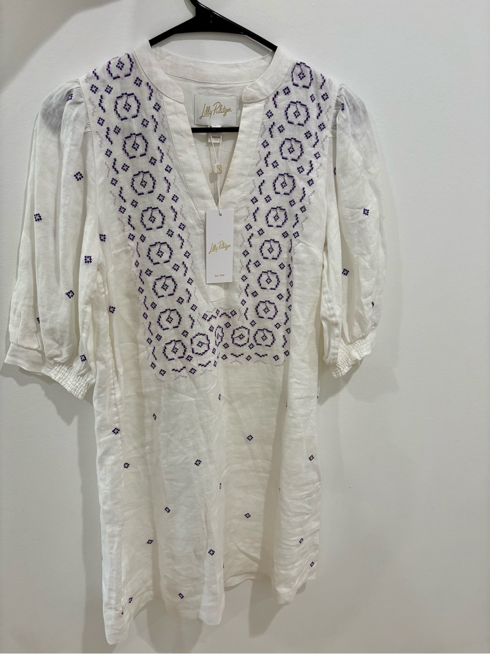 Lily Pulitzer Mialeigh elbow sleeve dress in Geo criss cross embroidery print NW
